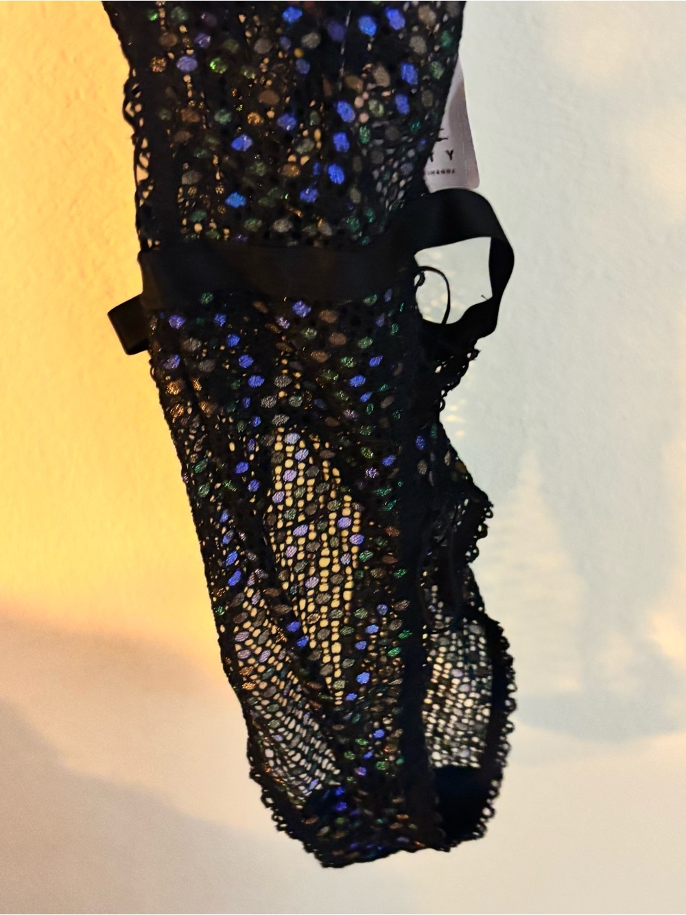 NWT Savage X Fenty Rihanna Black Metallic Lace-Up Teddy Large - Picture 9 of 12
